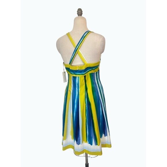 Calvin Klein Blue & Yellow Stripe A-Line Knee Length Dress NWT 12 - Picture 3 of 5